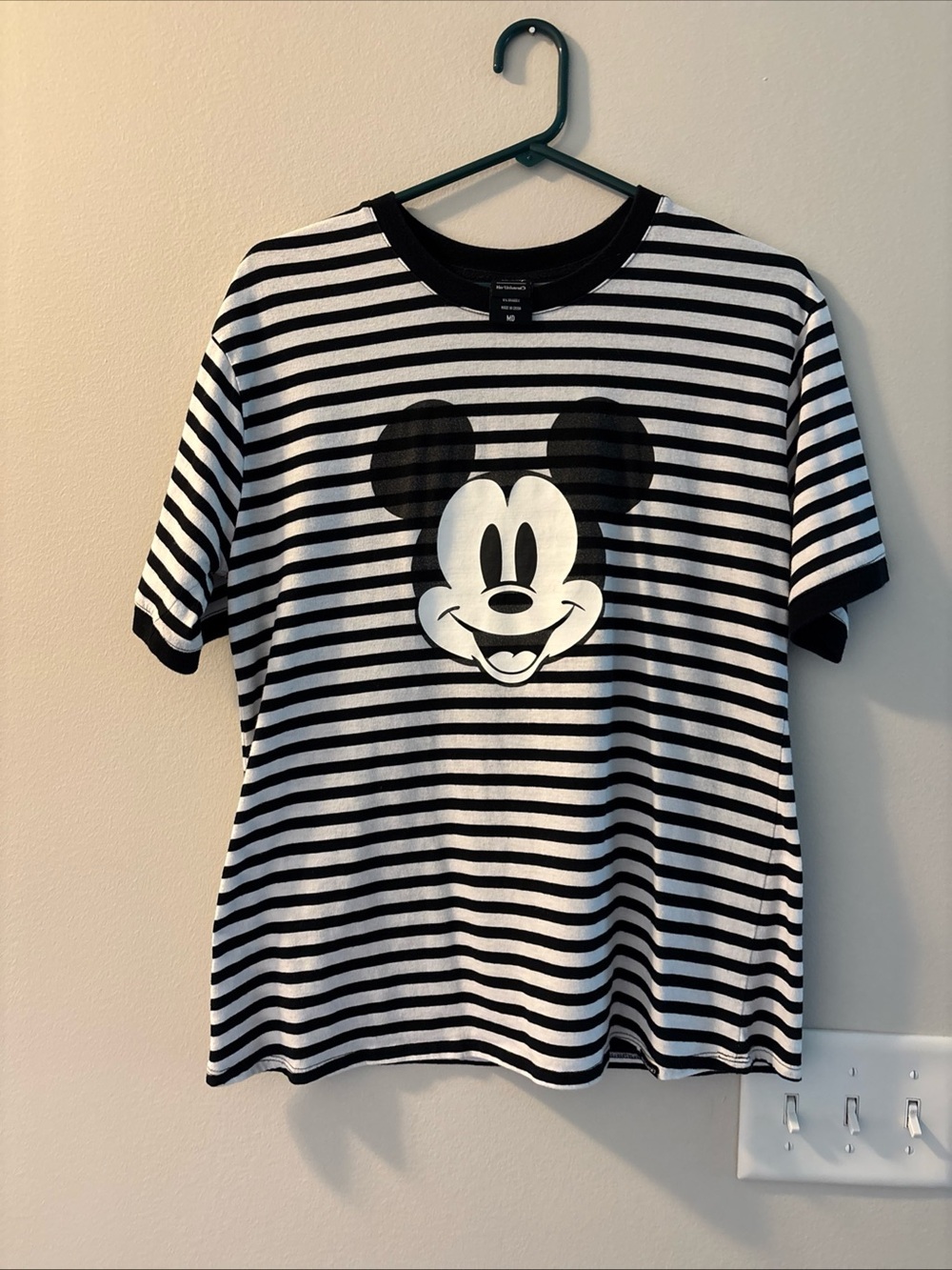 Disney Striped Mickey Mouse Short Sleeve Tee in Black and White